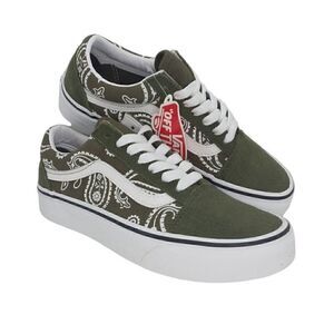 VANS Old Skool Womens NEW Green & White Paisley Skate Sneakers - sz. 5
